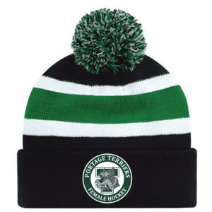 9S243M Acrylic Roll Pom Pom Toque - Black/KellyGreen/White
