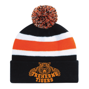 9S243M Acrylic Roll Pom Pom Toque - Black/Orange/White